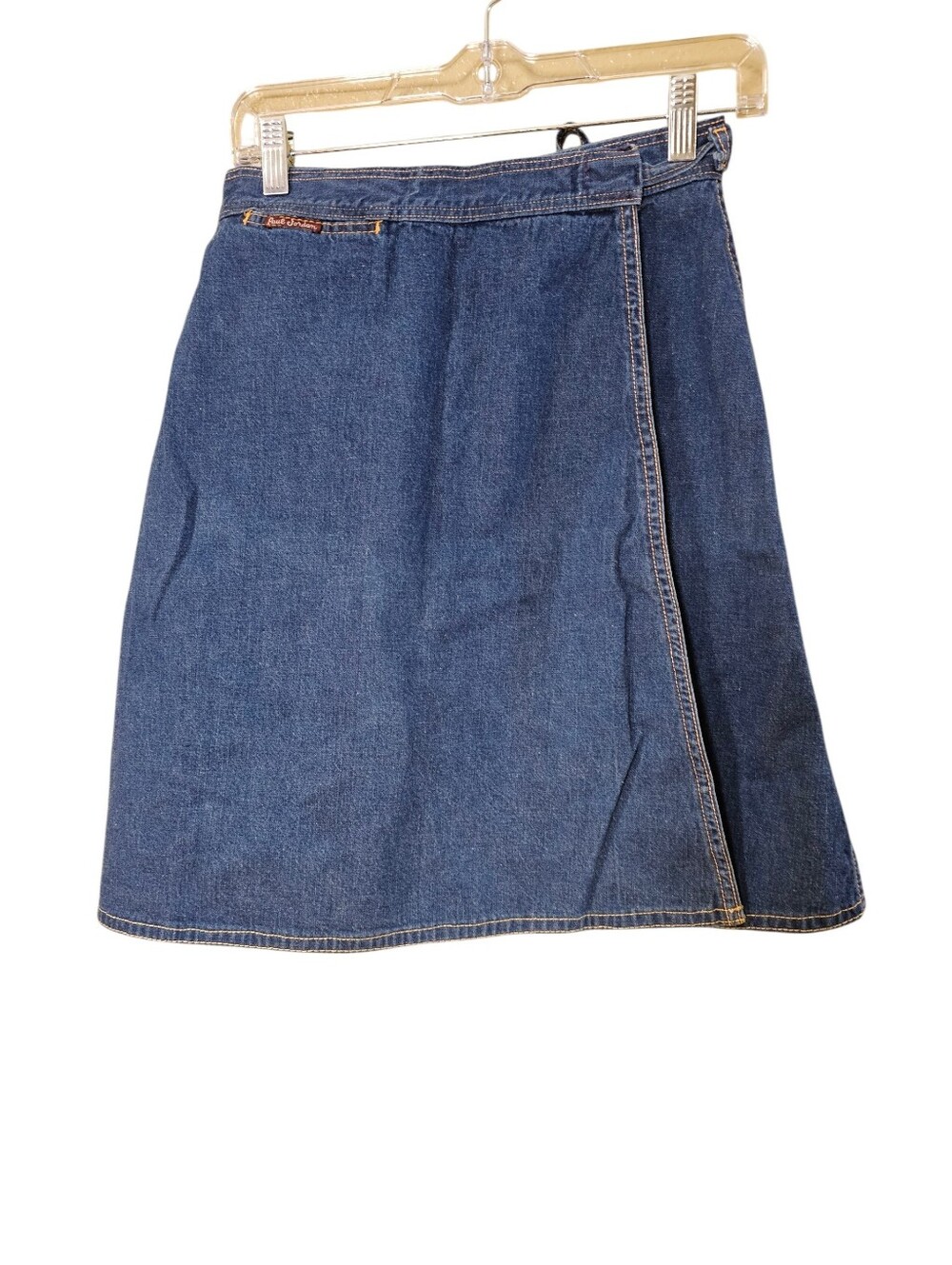 Vintage Paul Jordan  70s Wrap Skirt Blue Denim A-Line Skirt Size 6
